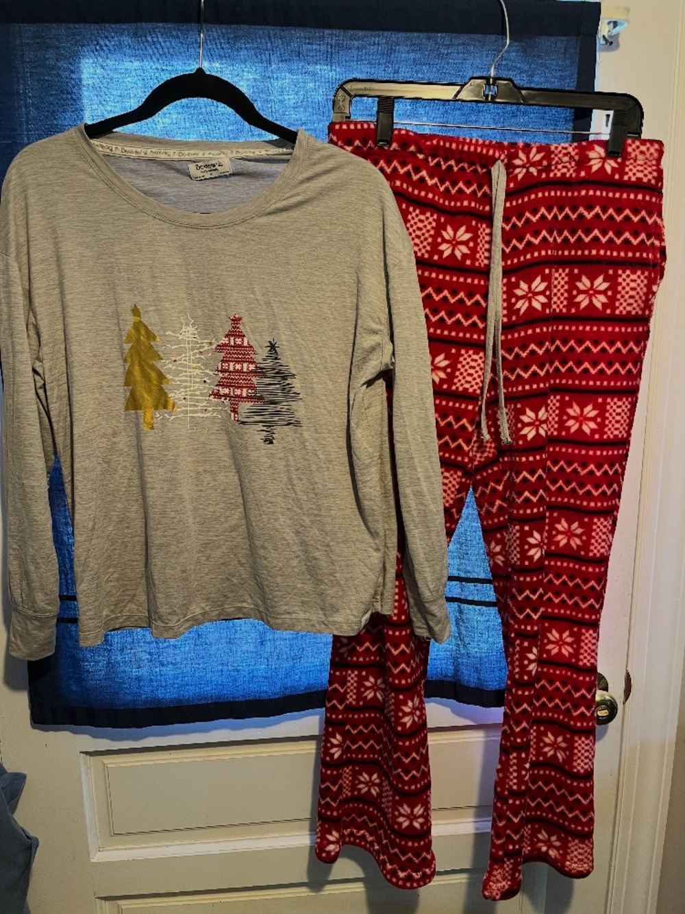 BearPaw Gray Top & Red Fair Isle Pajama Set